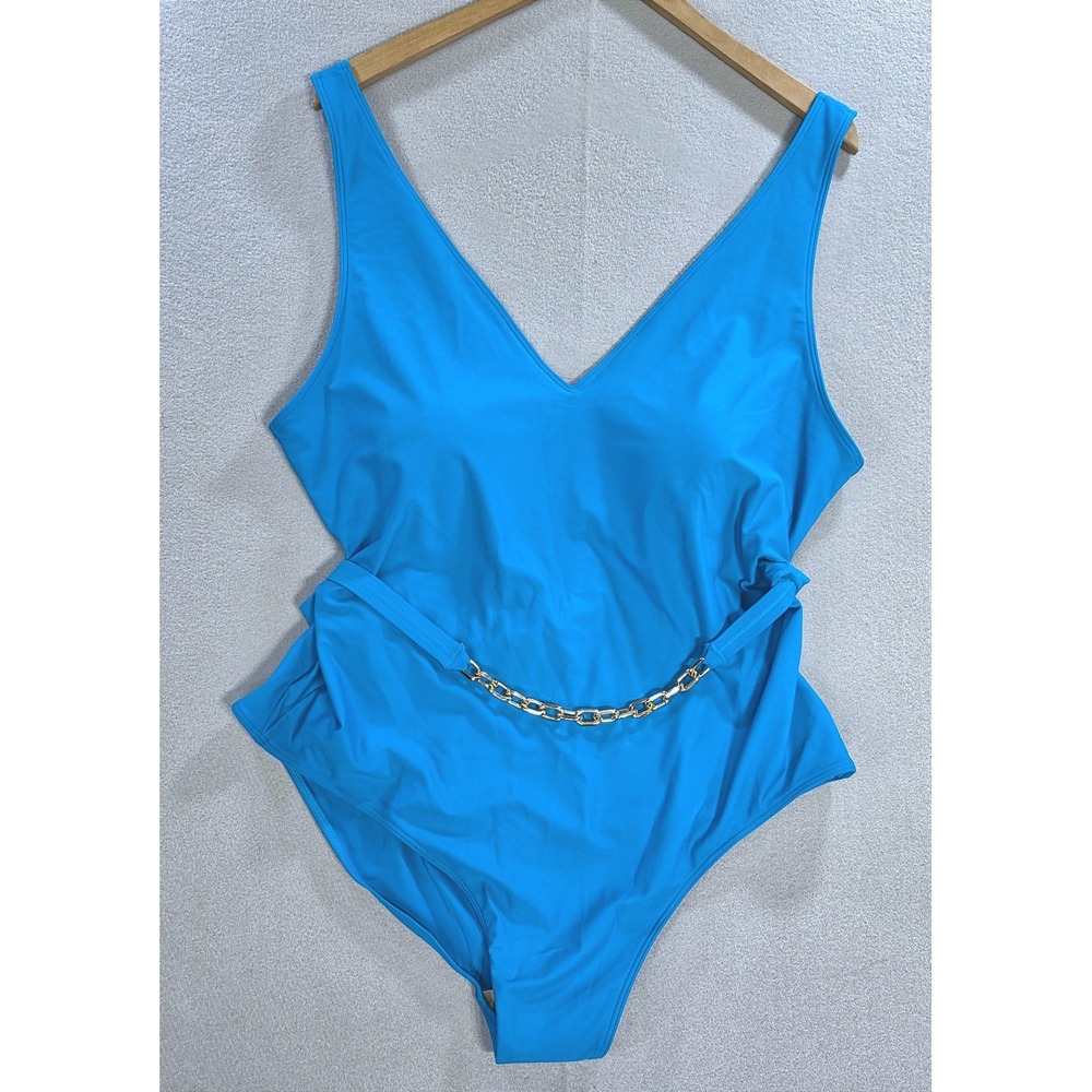 Summersalt Resort Luxury Belted One Piece Swimsuit 20 Blue Gold Chain Nautical
